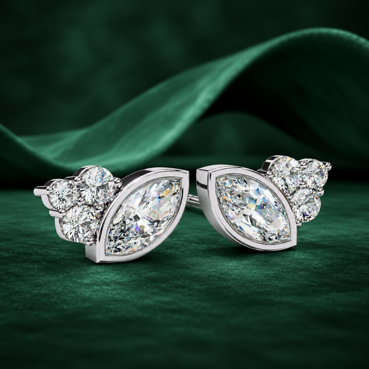 Marquise & Round Diamond Cluster Studs