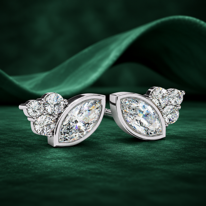 Marquise & Round Diamond Cluster Studs