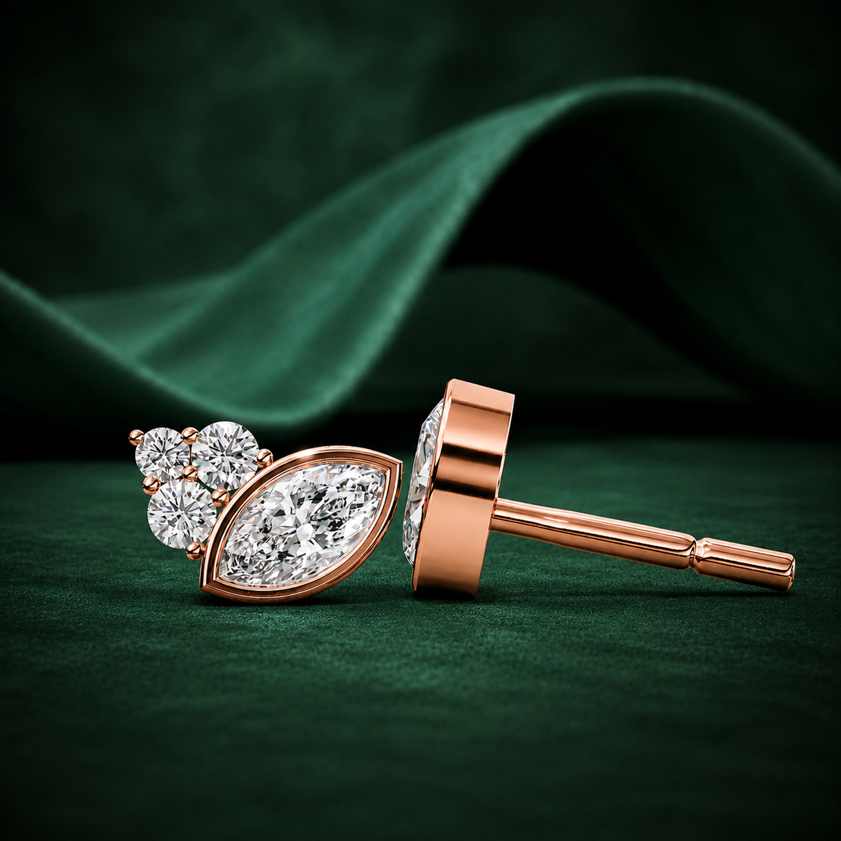 Marquise & Round Diamond Cluster Studs