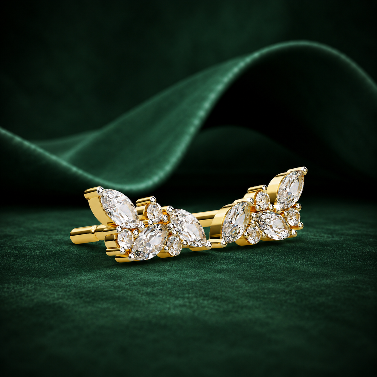 Marquise Diamond Curved Floral Vine Studs