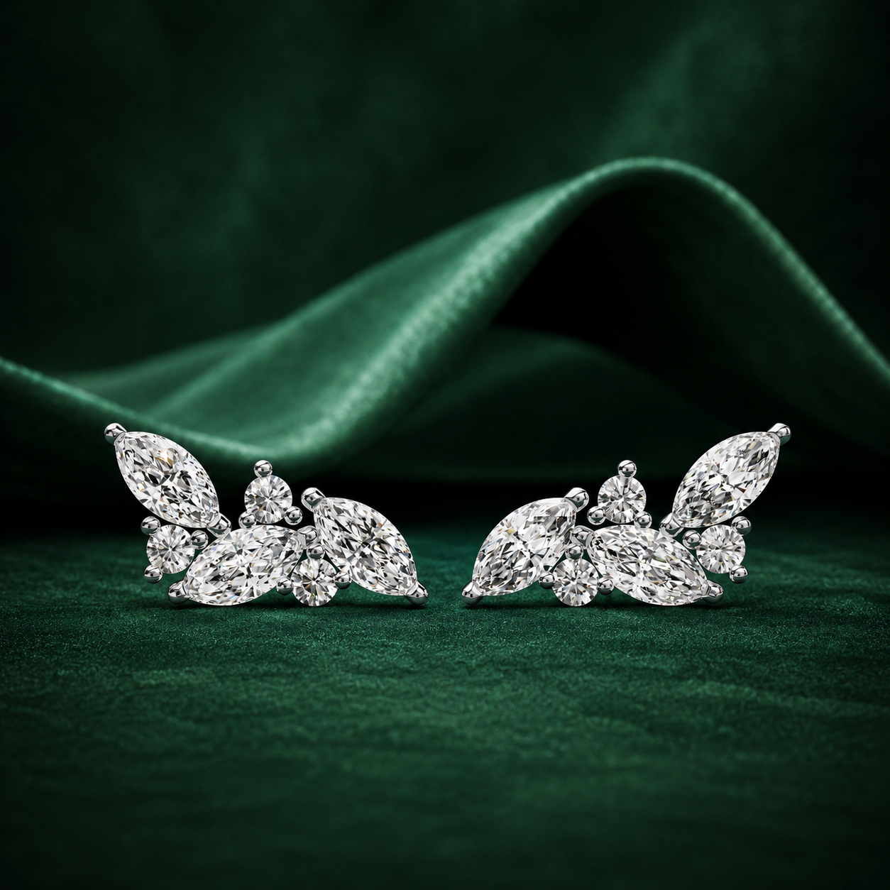 Marquise Diamond Curved Floral Vine Studs