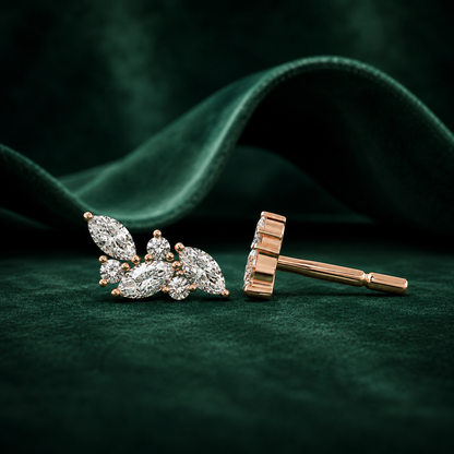Marquise Diamond Curved Floral Vine Studs