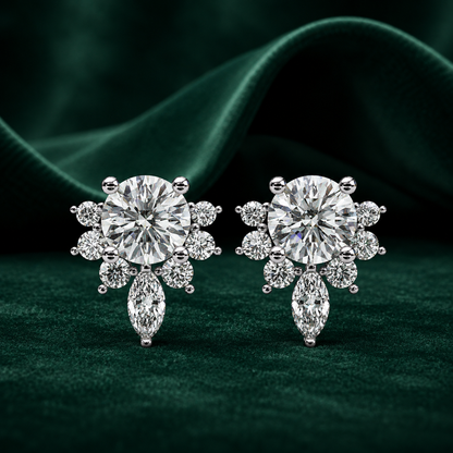 Round & Marquise Diamond Geometric Drop Earrings