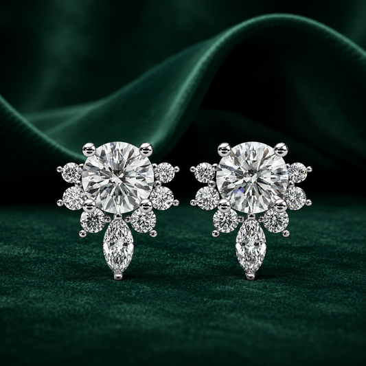 Round & Marquise Diamond Geometric Drop Earrings