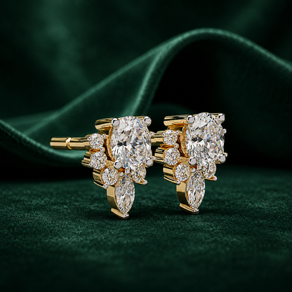 Round & Marquise Diamond Geometric Drop Earrings