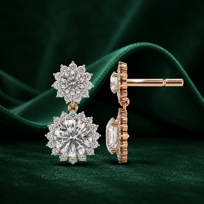 Double Halo Diamond Drop Earrings