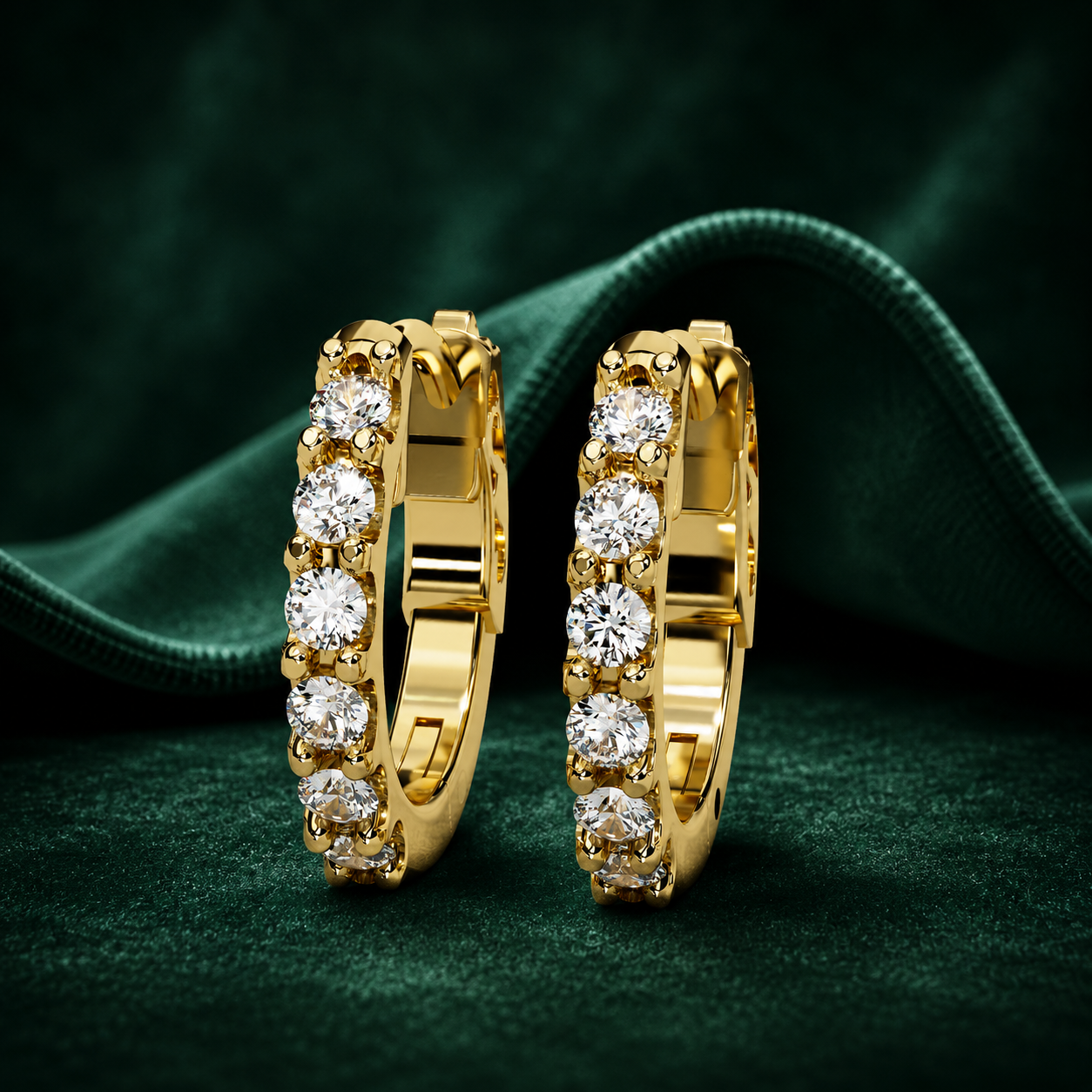 Round Diamond Huggie Hoop Earrings