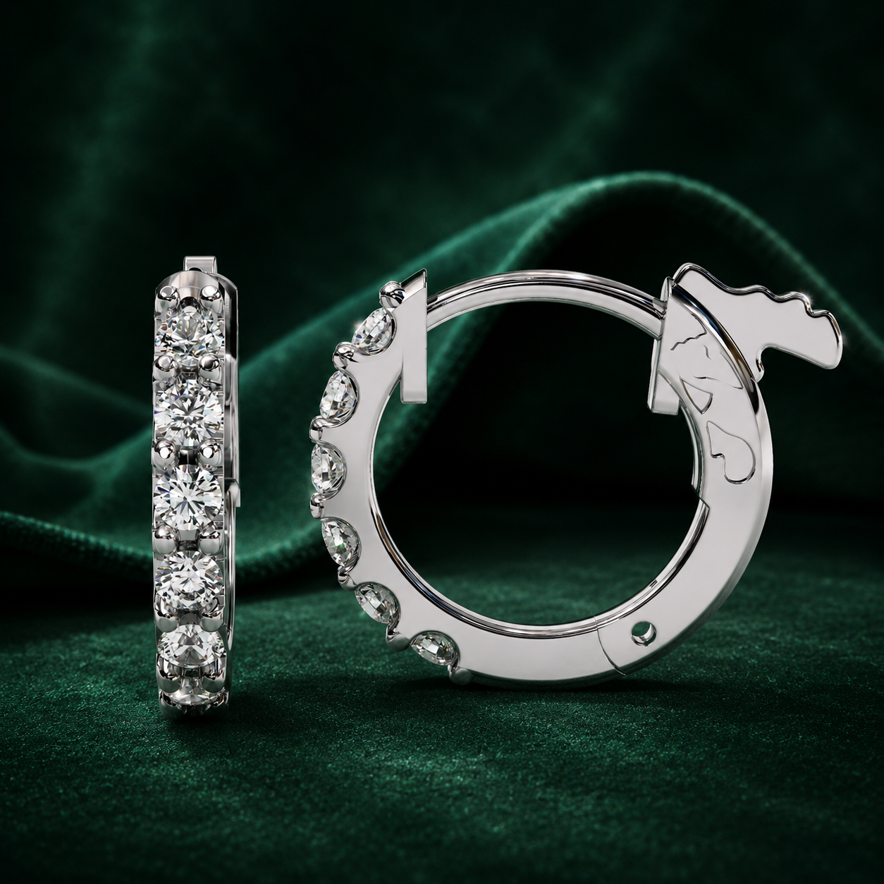 Round Diamond Huggie Hoop Earrings