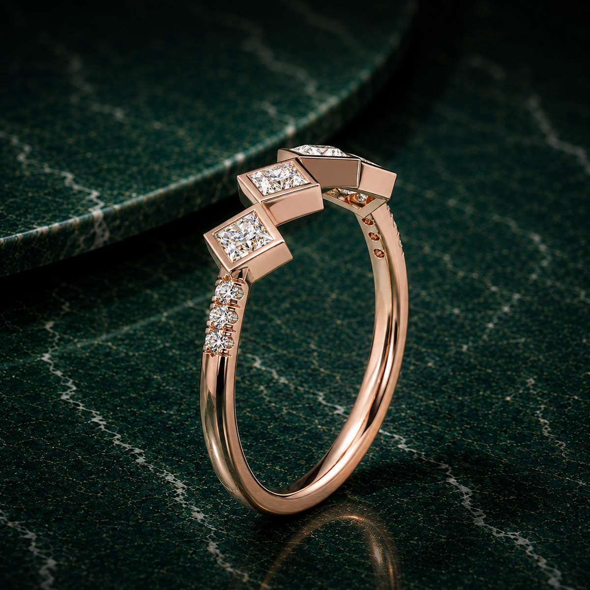 Geometric Kite-Set Princess Cut Diamond Ring