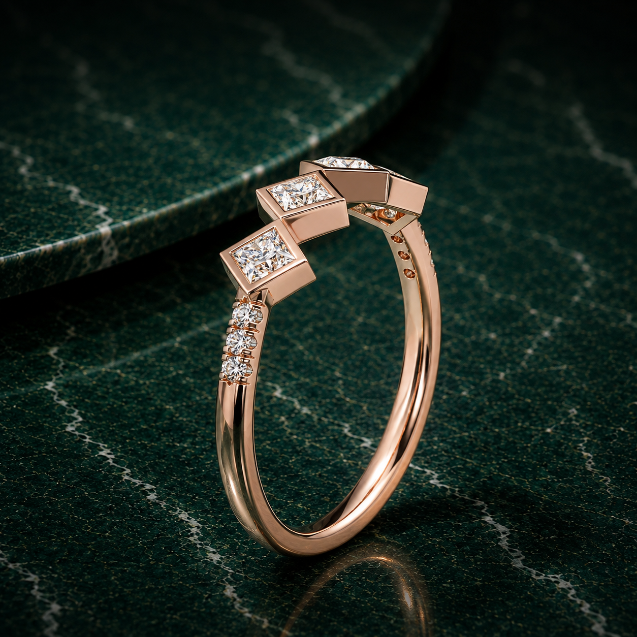 Geometric Kite-Set Princess Cut Diamond Ring