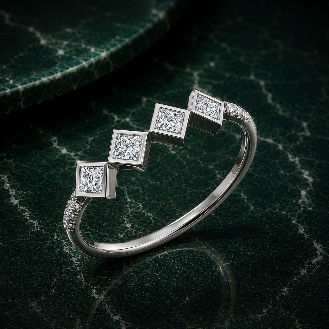 Geometric Kite-Set Princess Cut Diamond Ring