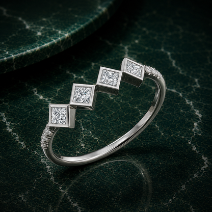 Geometric Kite-Set Princess Cut Diamond Ring