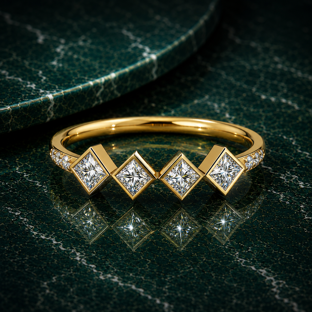 Geometric Kite-Set Princess Cut Diamond Ring