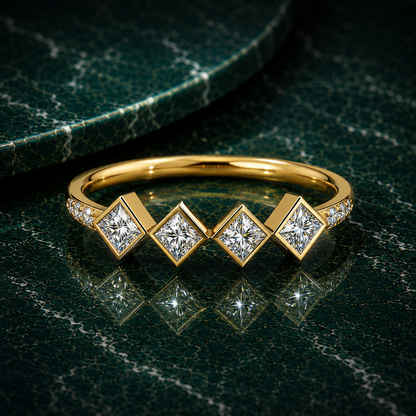 Geometric Kite-Set Princess Cut Diamond Ring