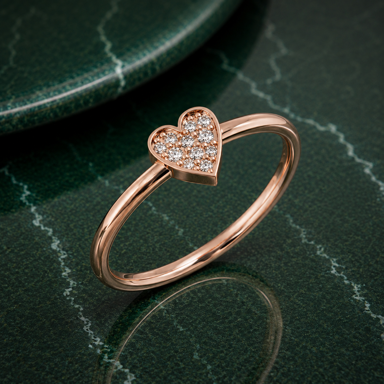 Minimalist Pavé Diamond Heart Ring