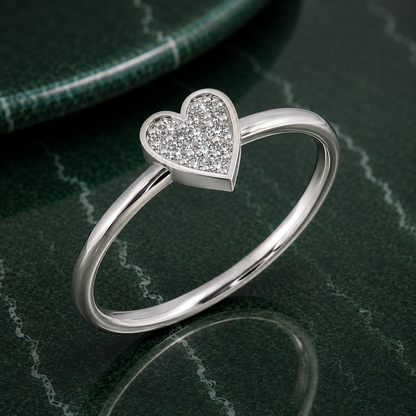 Minimalist Pavé Diamond Heart Ring