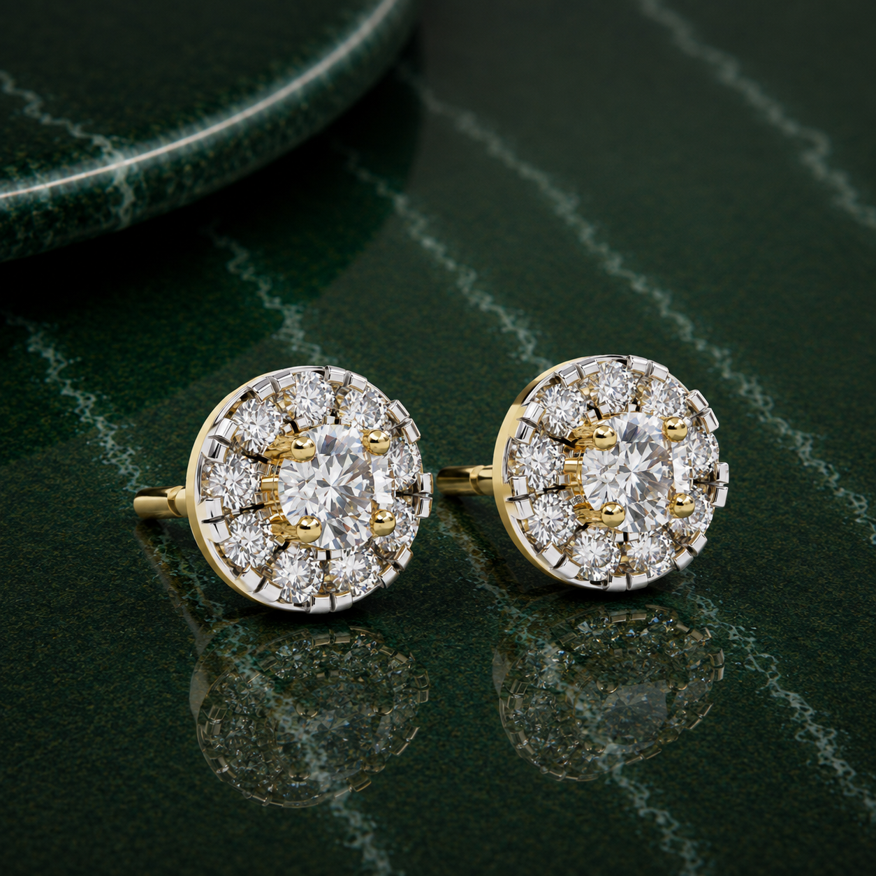 Round Diamond Halo Earrings