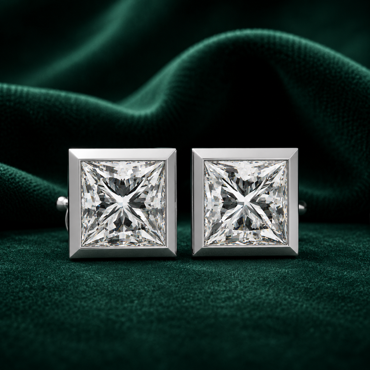 Bezel Set Princess Cut Solitaire Earrings