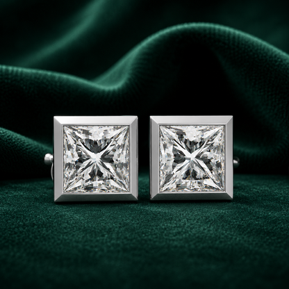 Bezel Set Princess Cut Solitaire Earrings
