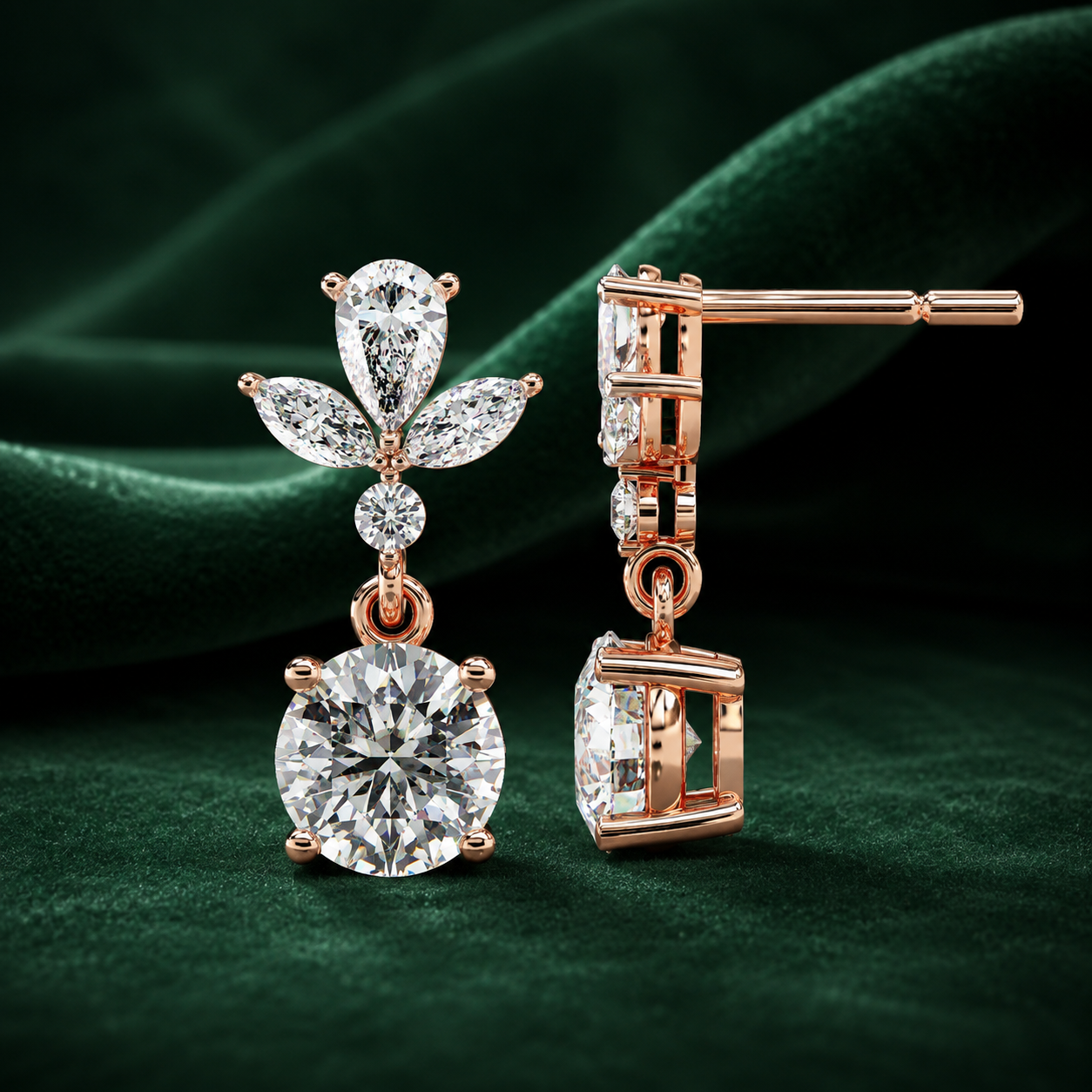 Pear & Marquise Lab Grown Diamond Cluster Dangle
