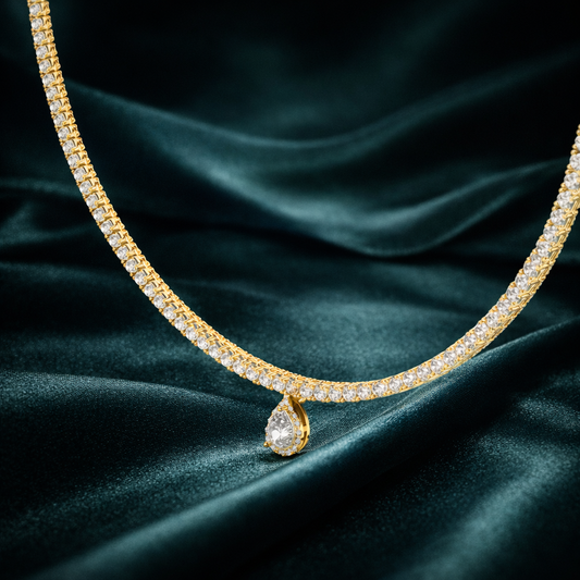 Round Diamond Tennis Necklace with Drop Charm