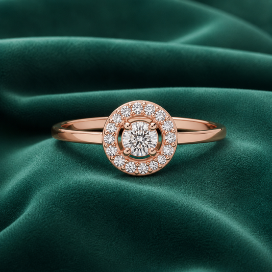 Sparkling Round Cut Diamond Halo Solitaire Ring