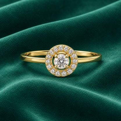 Sparkling Round Cut Diamond Halo Solitaire Ring