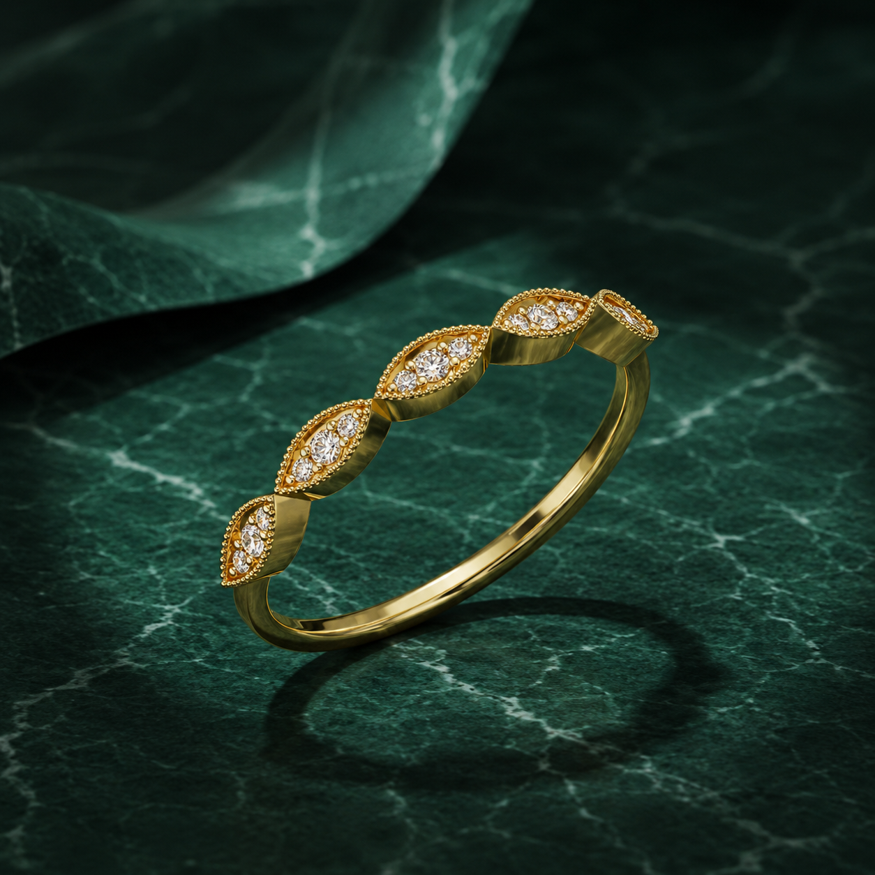 Beaded Marquise Cluster Ring