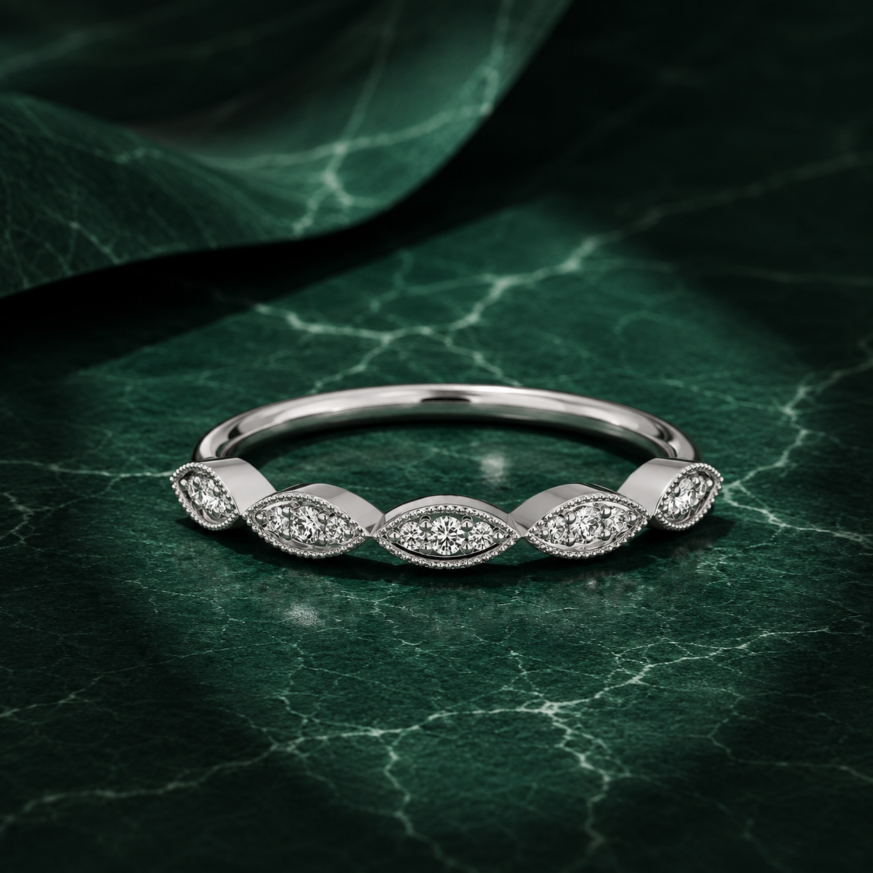 Beaded Marquise Cluster Ring