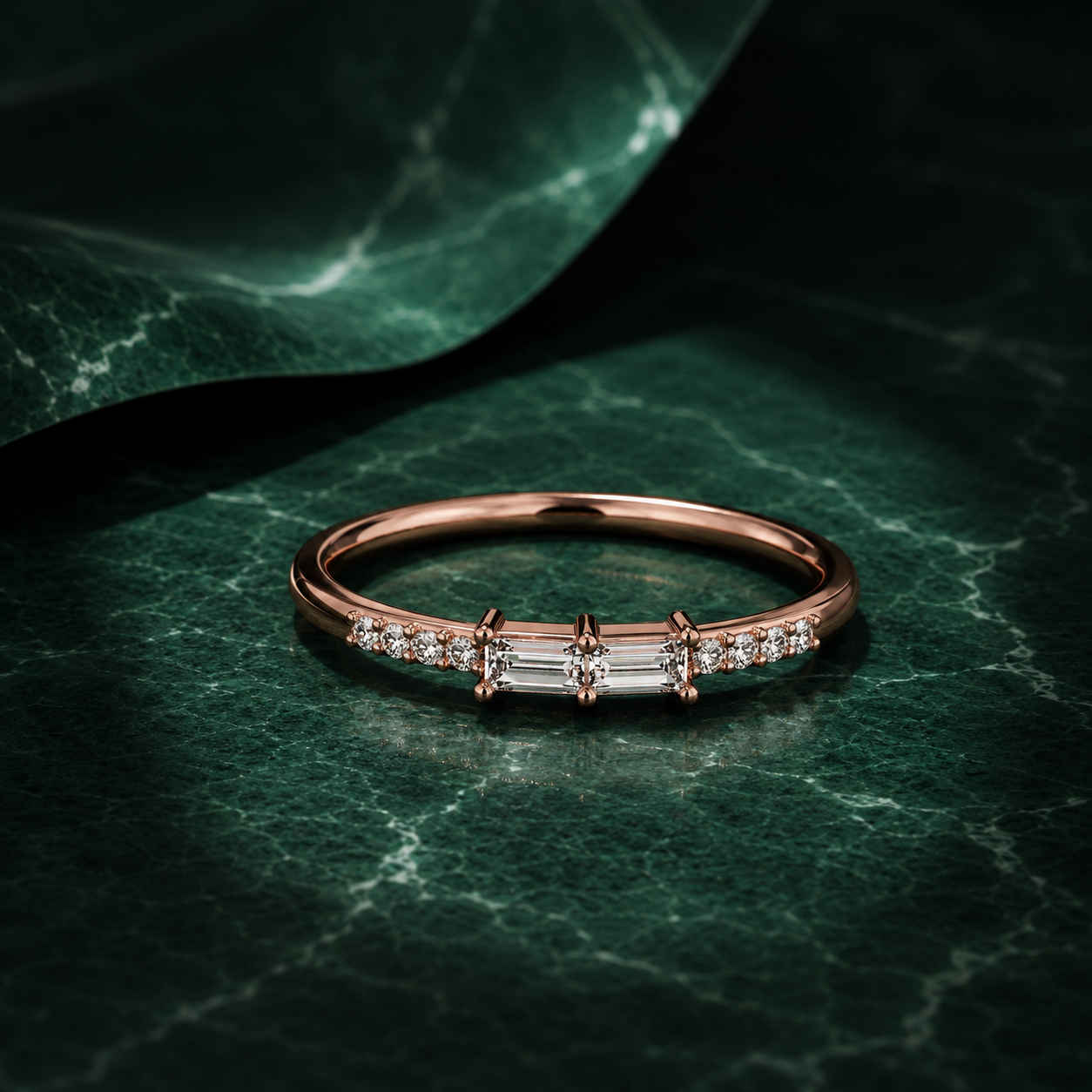 Dual Baguette & Round Diamond Stacker
