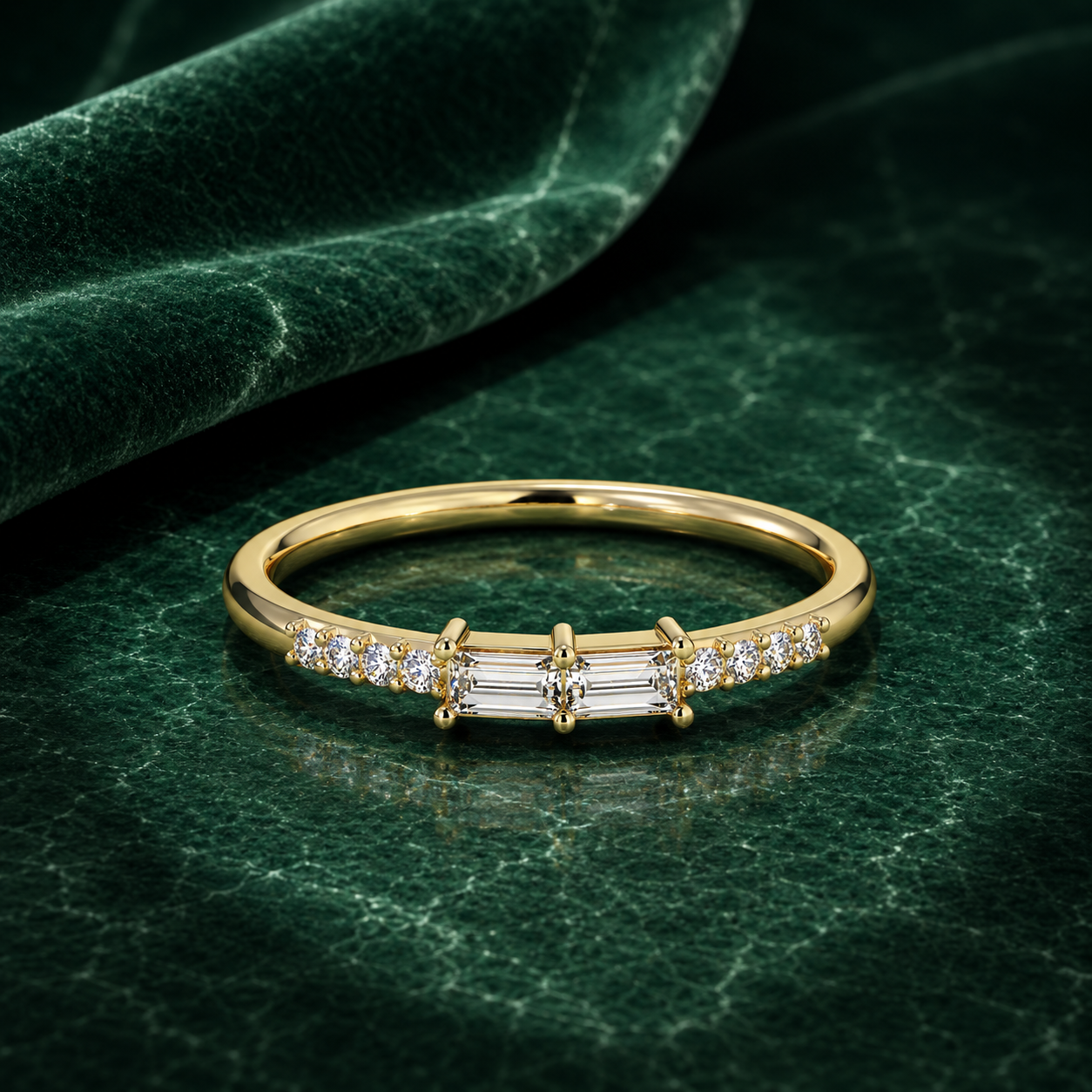 Dual Baguette & Round Diamond Stacker