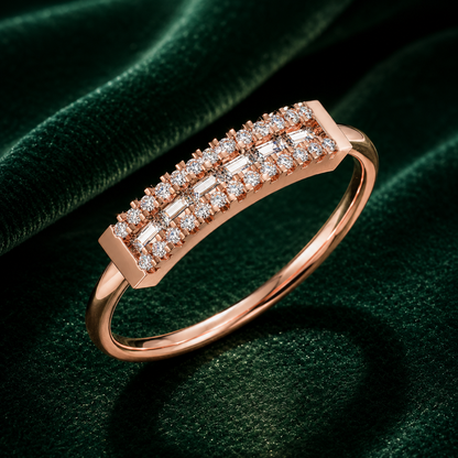 Double Row Baguette & Round Diamond Bar Ring