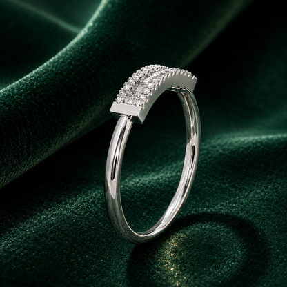Double Row Baguette & Round Diamond Bar Ring