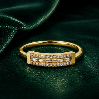 Double Row Baguette & Round Diamond Bar Ring