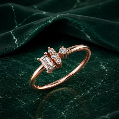 The Stella Asymmetric Baguette & Round Lab Grown Diamond Ring