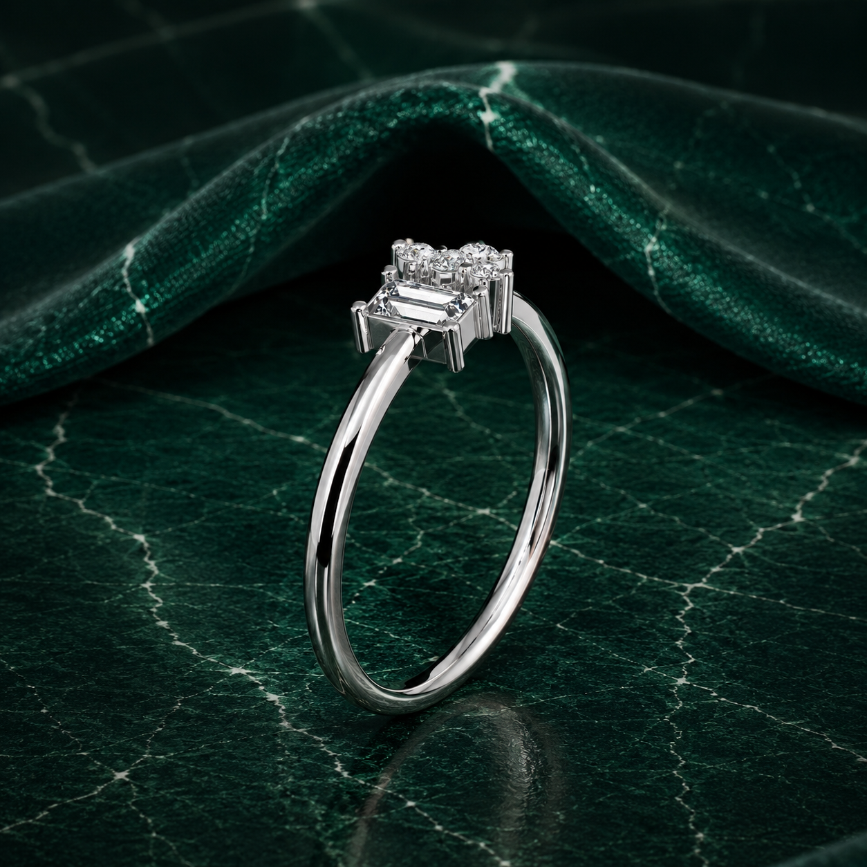 The Stella Asymmetric Baguette & Round Lab Grown Diamond Ring