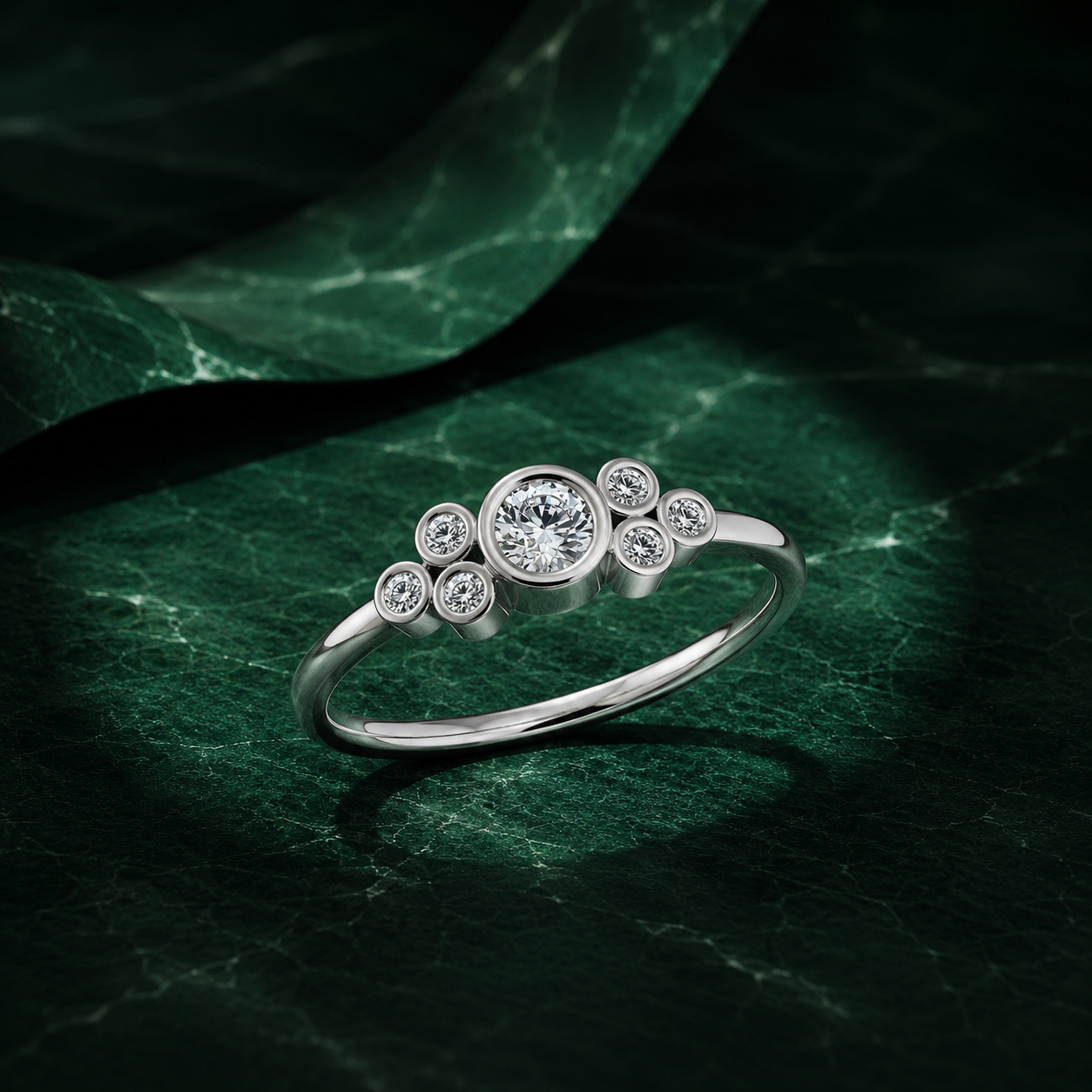 Elegant Bezel-Set Multi-Stone Lab Grown Diamond Ring| Unique Cluster Stacking Ring