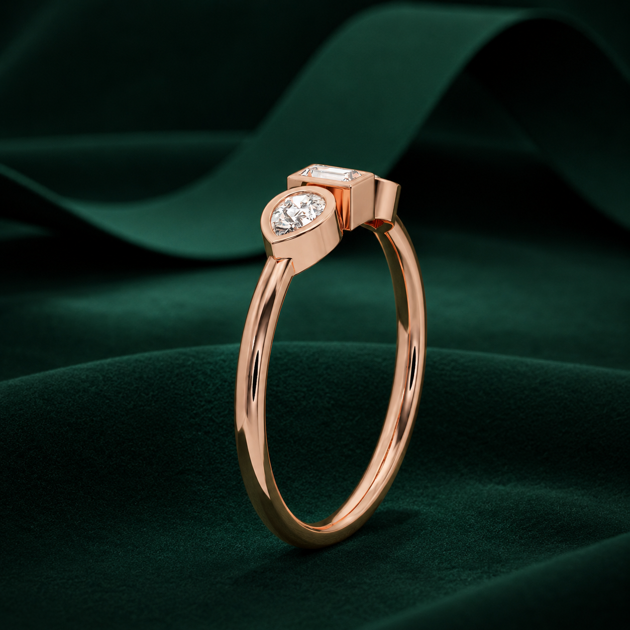 Baguette and Pear Cut Lab Diamond Ring