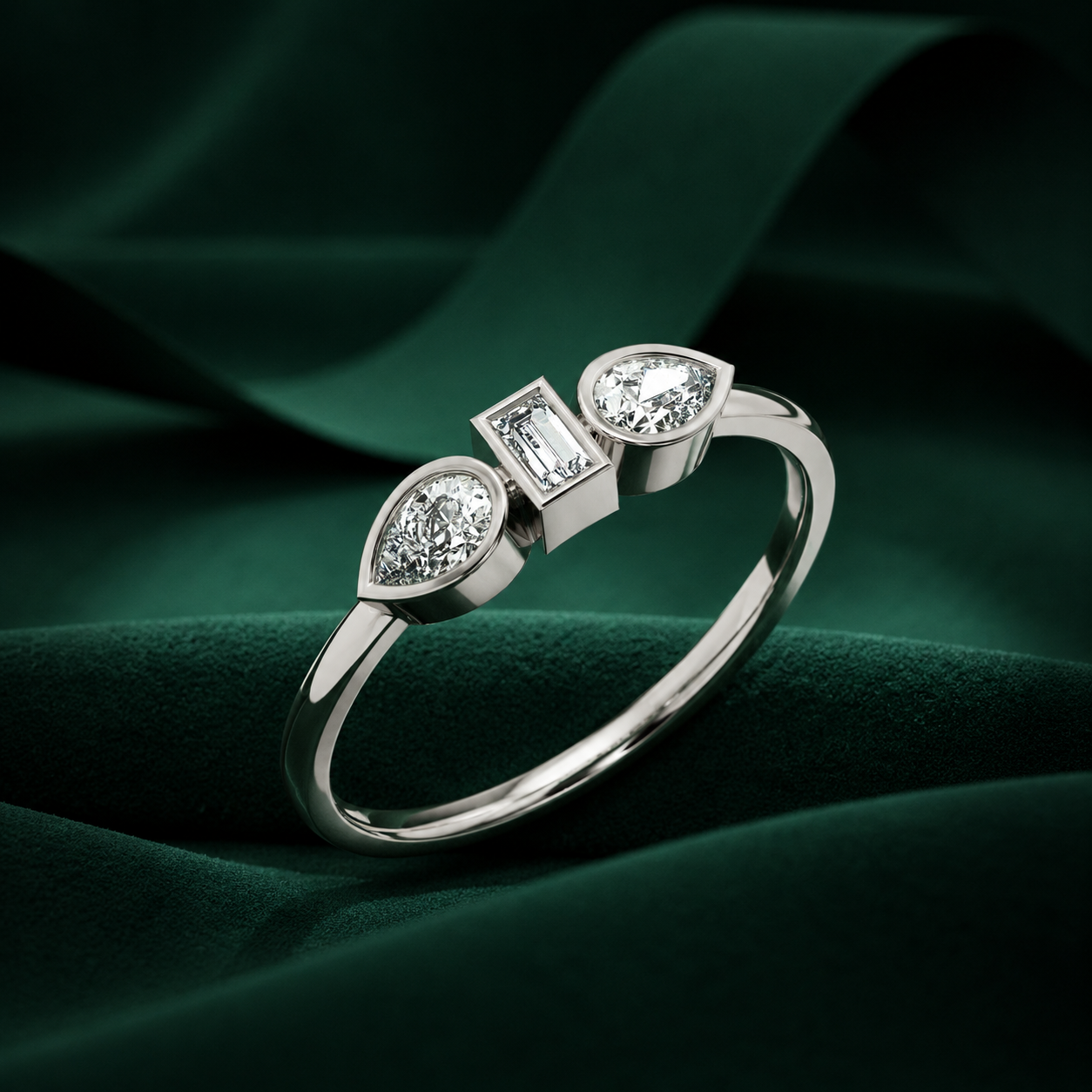 Baguette and Pear Cut Lab Diamond Ring