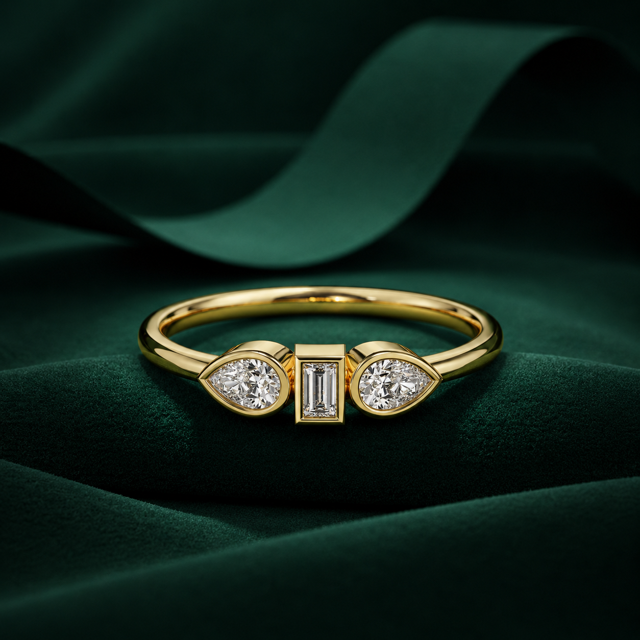 Baguette and Pear Cut Lab Diamond Ring