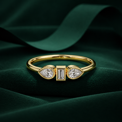 Baguette and Pear Cut Lab Diamond Ring