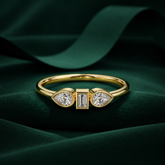 Baguette and Pear Cut Lab Diamond Ring