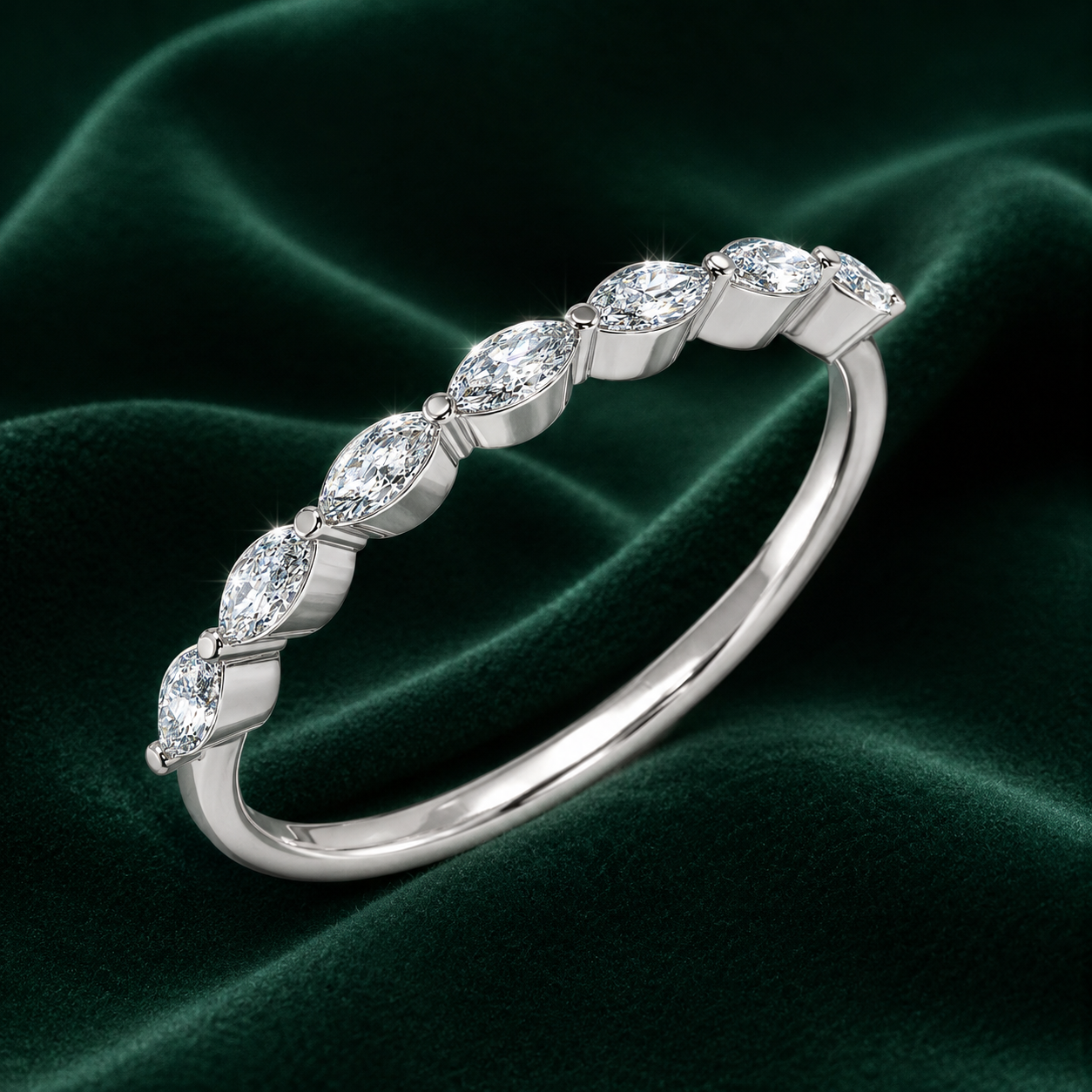 Marquise Cut Lab Diamond Wedding Band | Vintage Bridal Ring