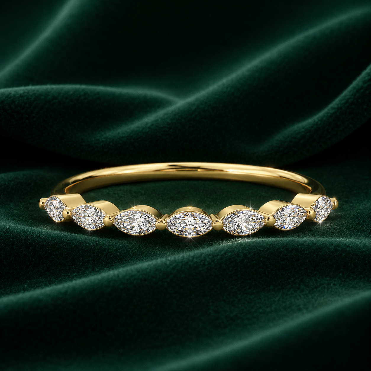 Marquise Cut Lab Diamond Wedding Band | Vintage Bridal Ring