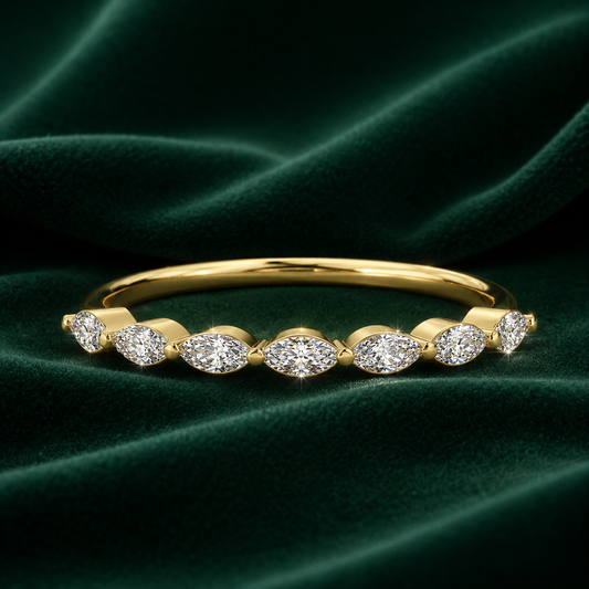 Marquise Cut Lab Diamond Wedding Band | Vintage Bridal Ring