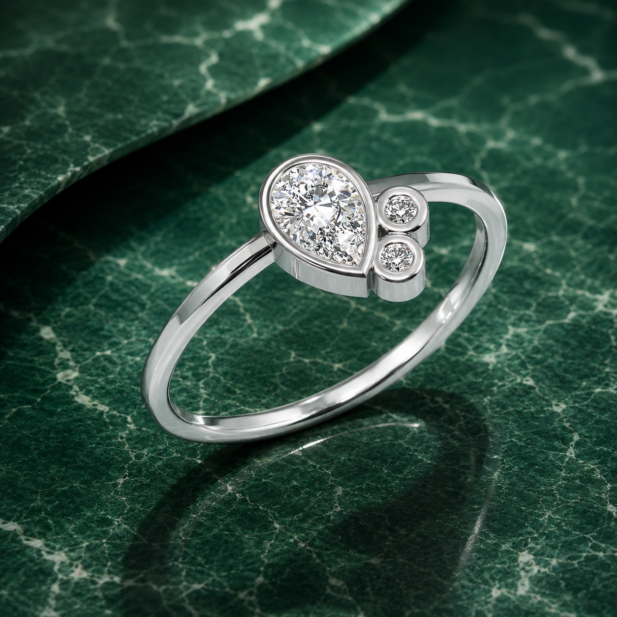 Glemzee Bezel-Set Pear Diamond Ring
