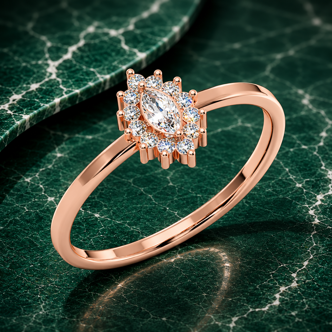 Marquise Diamond Vintage Halo Ring