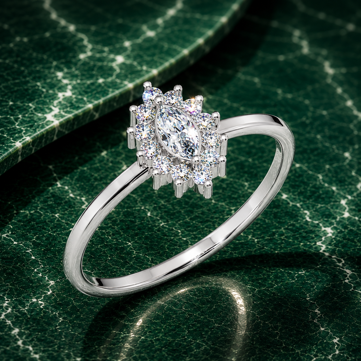 Marquise Diamond Vintage Halo Ring