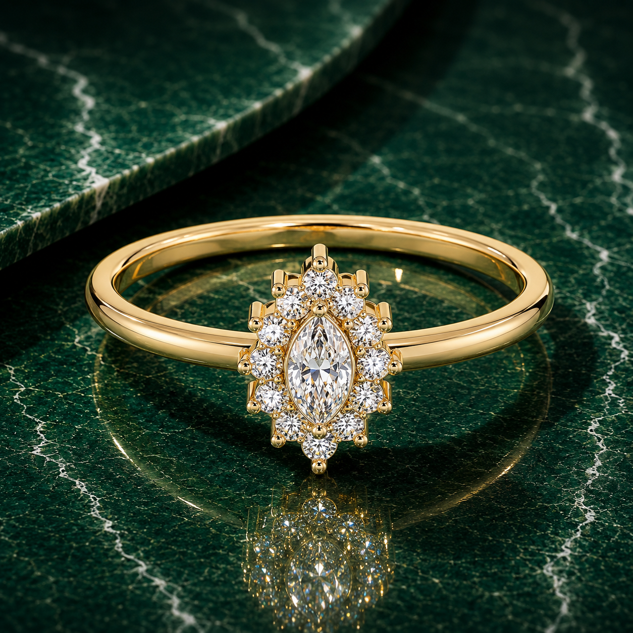 Marquise Diamond Vintage Halo Ring