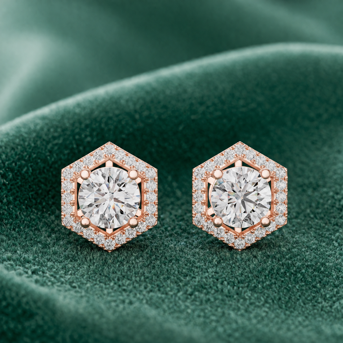 Radiant Hexa Hexagon Halo Stud Earrings